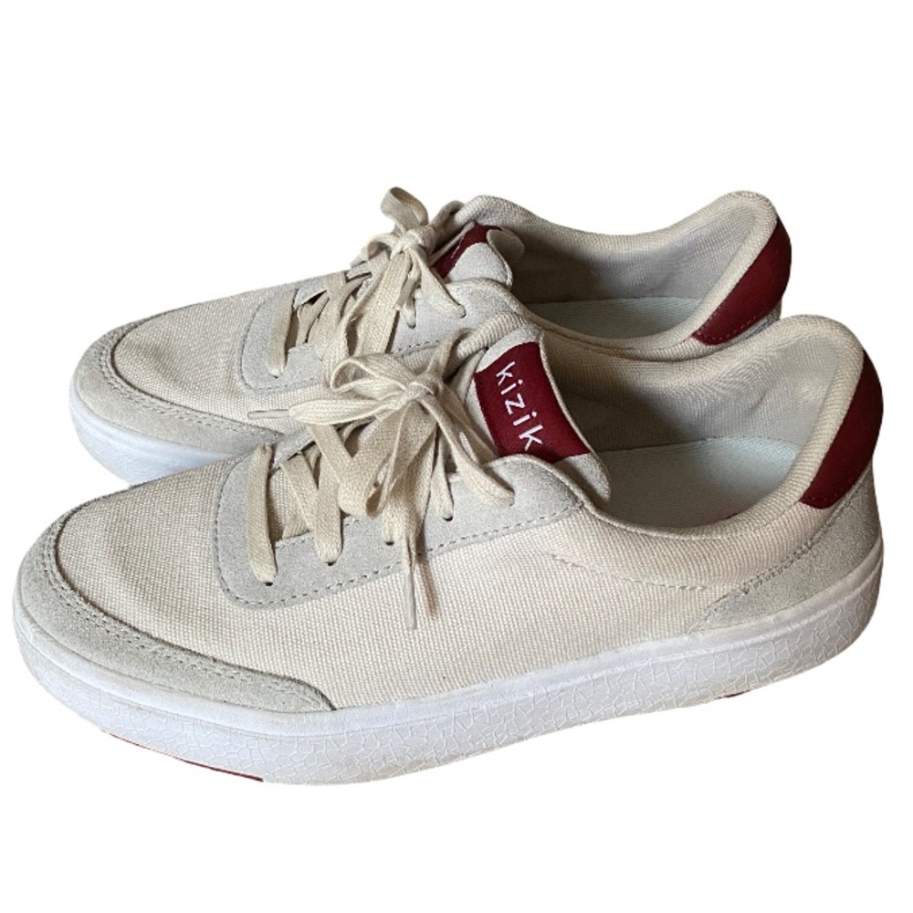Kizik Prague cream and maroon hands free slip on casual sneakers size 8.5